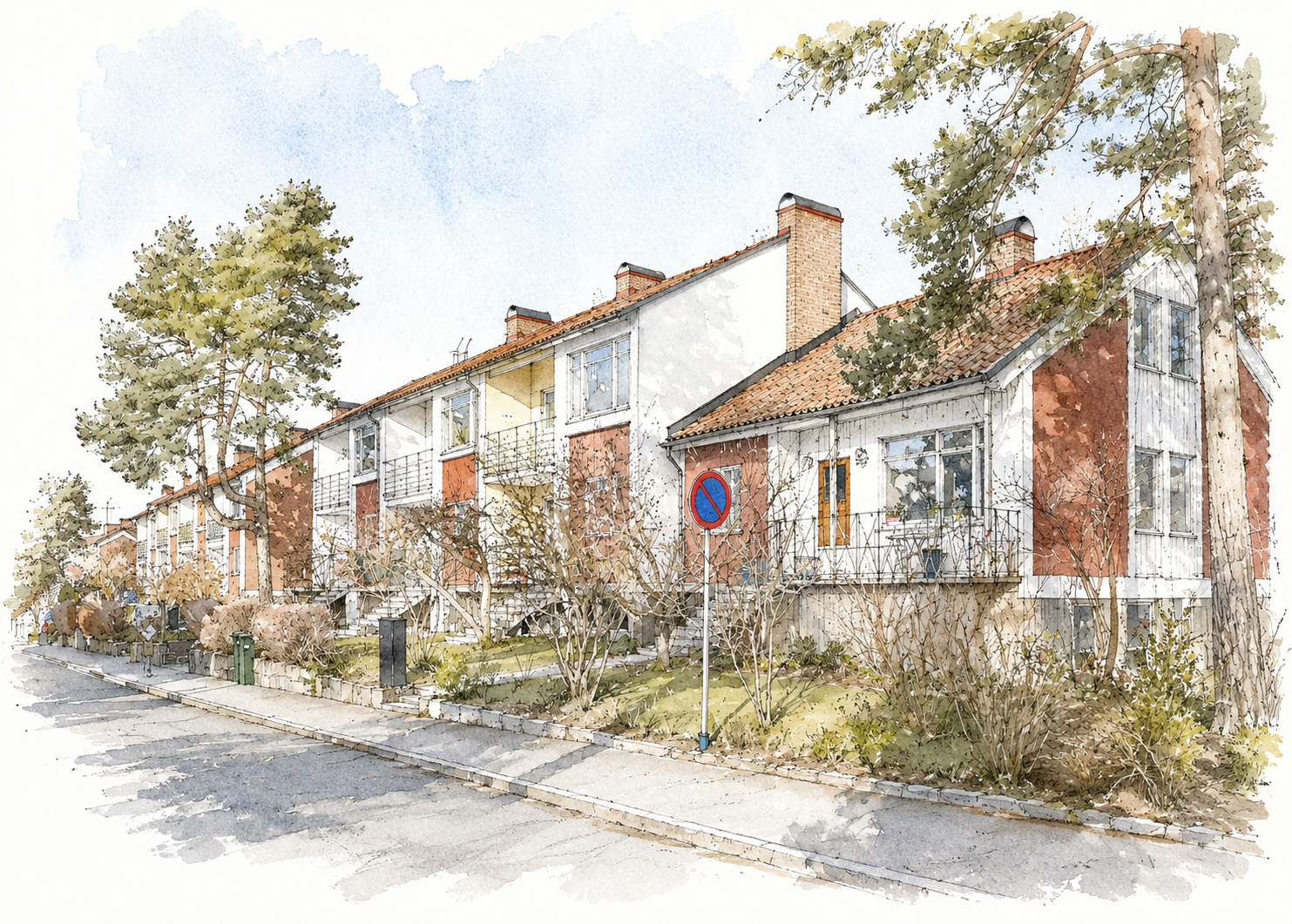 K-märkt radhus – arkitektonisk illustration